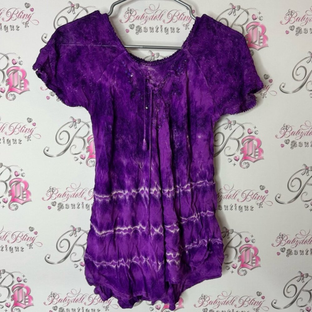 Advance Apparels Vibrant Purple Blouse top one size fits all tie dye sequins